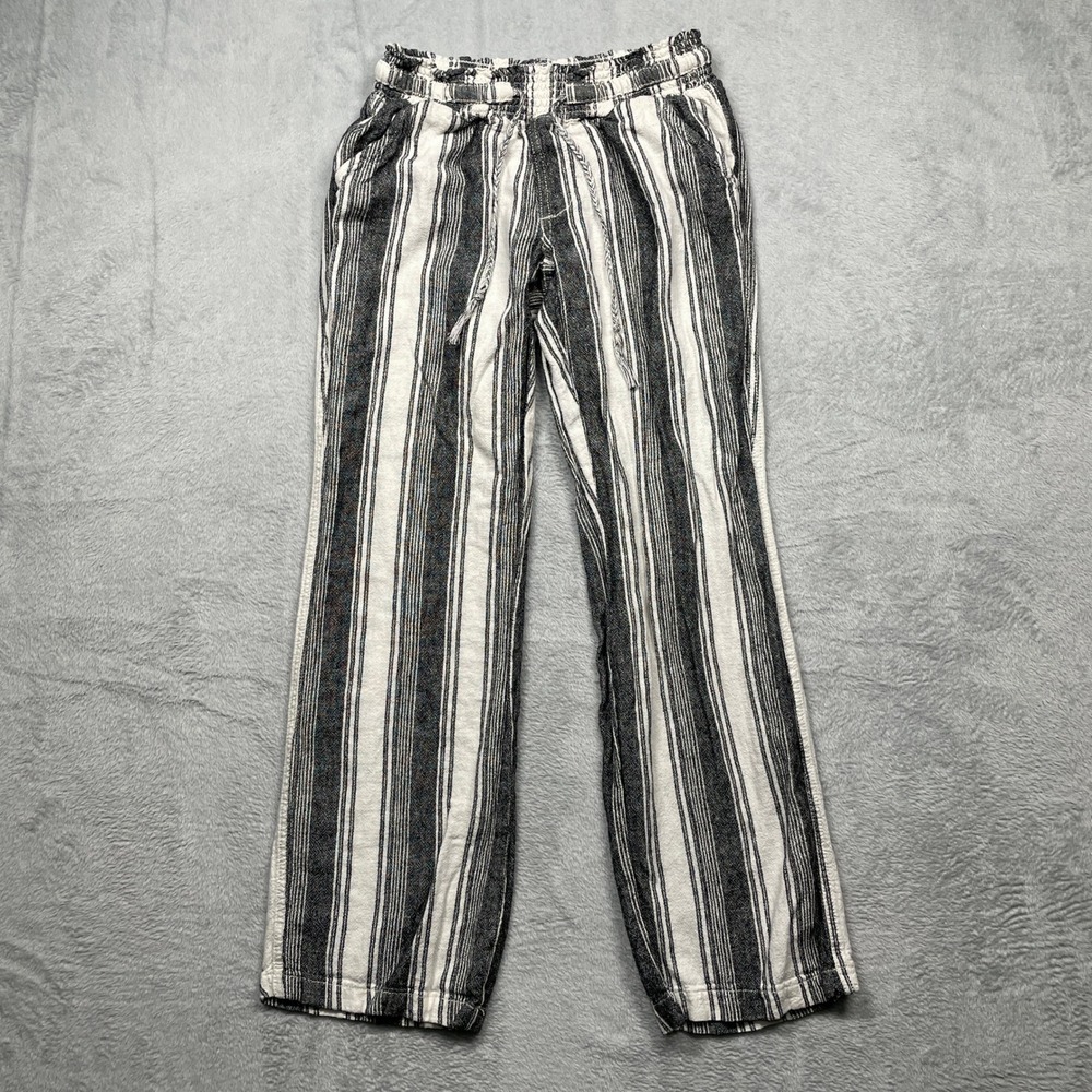 Rewash Striped Linen Blend Pants Women Size M Black White Drawstring Casual